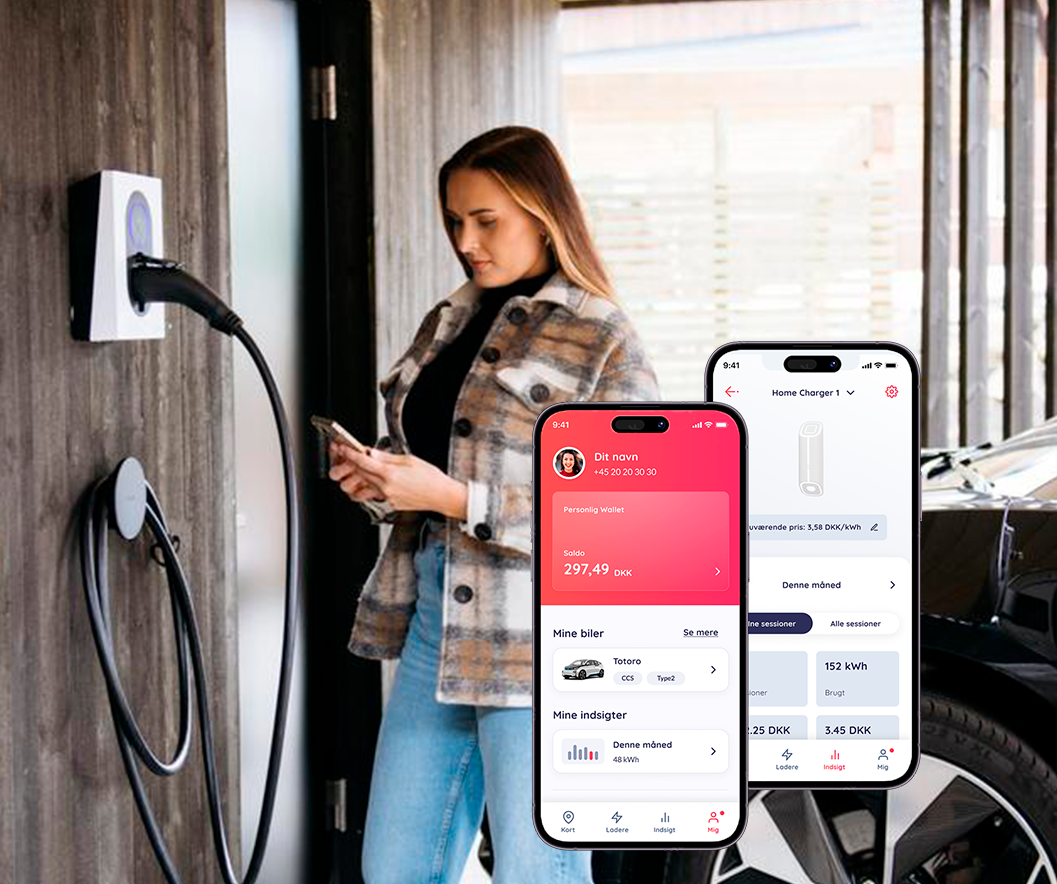 Billede af kvinde, der styrer sin opladning af elbilen via Monta ladeapp.
